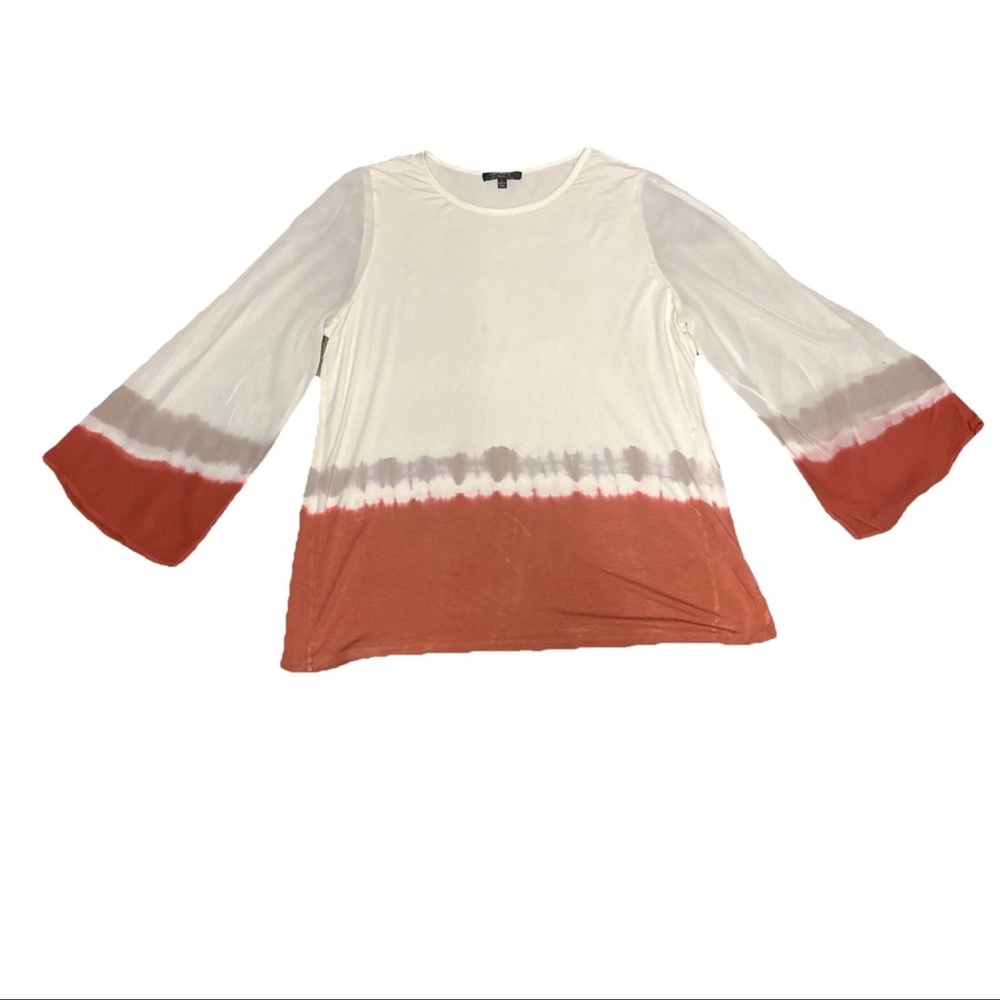 Women’s Tie-Dye Print Bohemian Tunic 3/4 Wide Bell Sleeve Sheer Boho Blouse Sz L